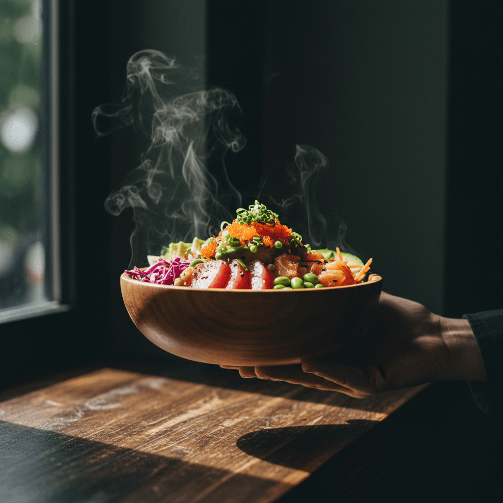 Finished poke bowl ready to serve